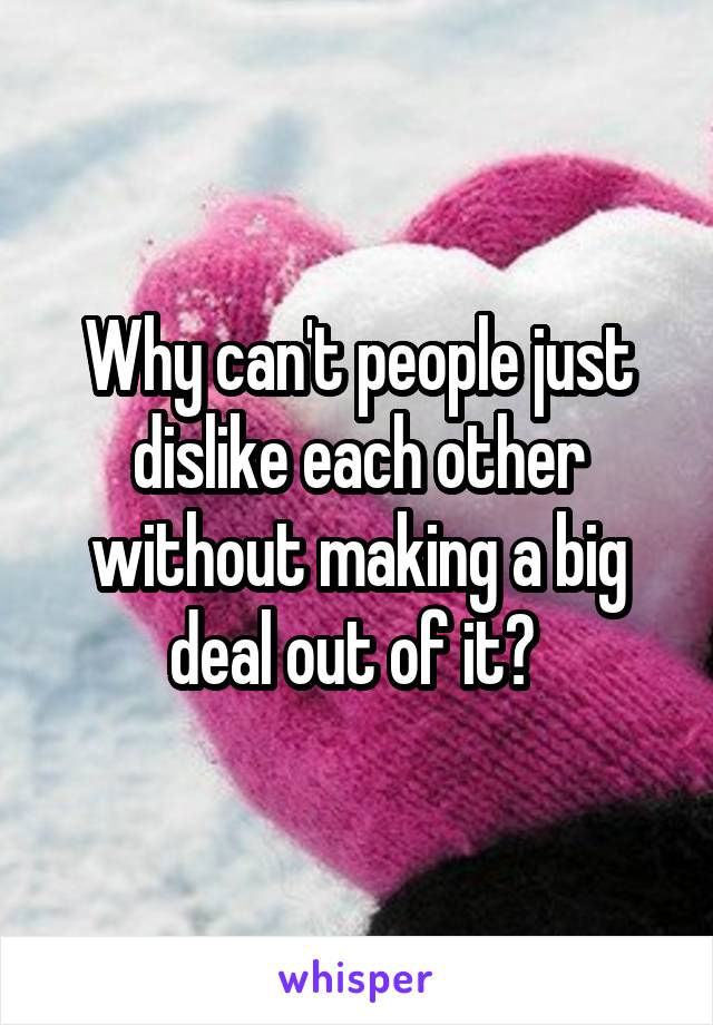 Why can't people just dislike each other without making a big deal out of it? 