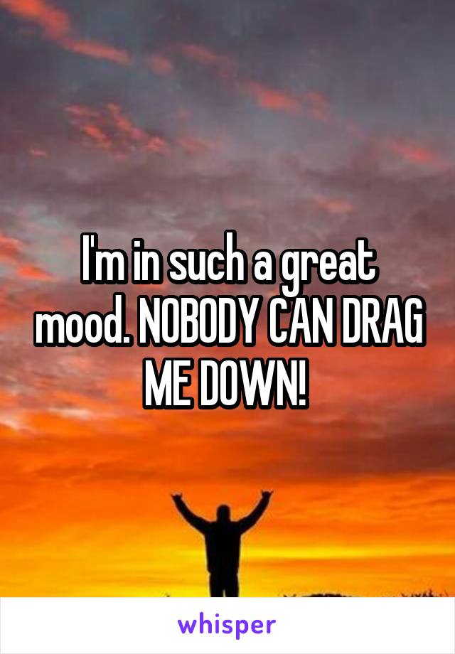 I'm in such a great mood. NOBODY CAN DRAG ME DOWN! 