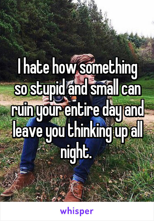 I hate how something so stupid and small can ruin your entire day and leave you thinking up all night. 