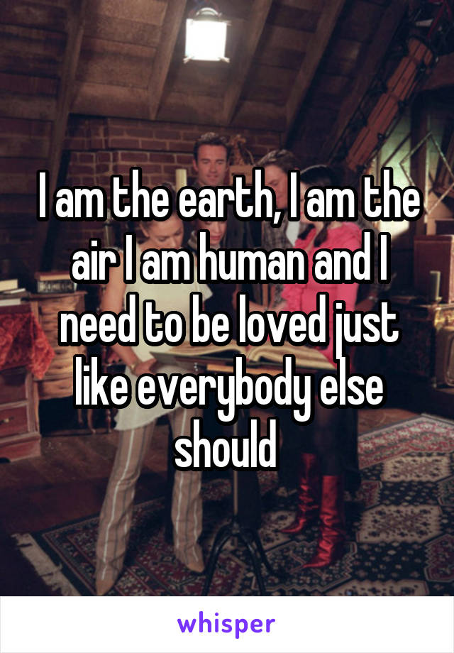 I am the earth, I am the air I am human and I need to be loved just like everybody else should 