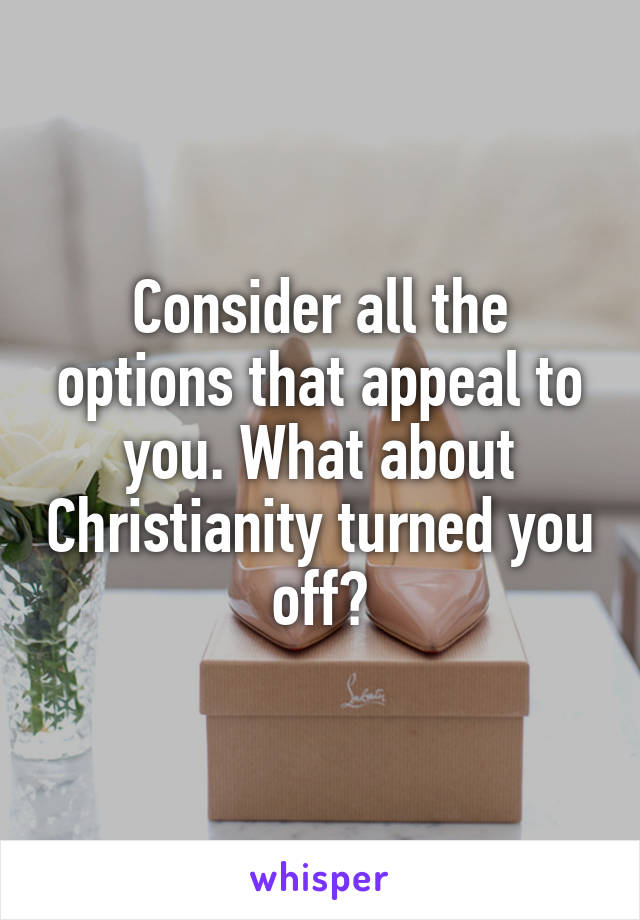 Consider all the options that appeal to you. What about Christianity turned you off?