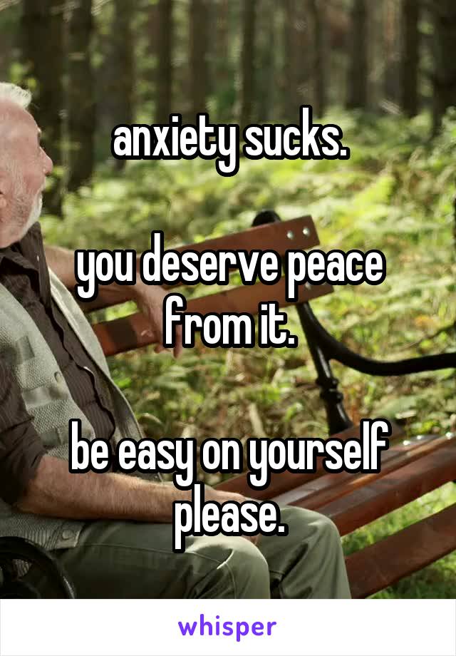 anxiety sucks.

you deserve peace from it.

be easy on yourself please.