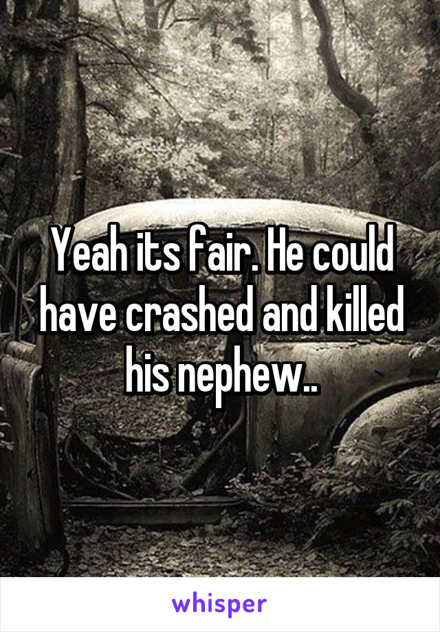 Yeah its fair. He could have crashed and killed his nephew..