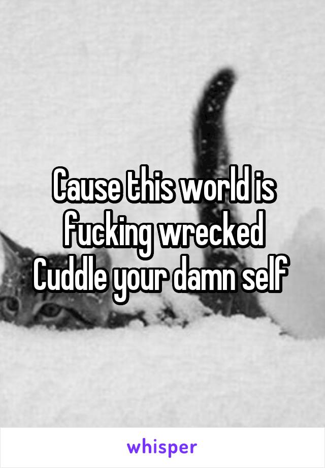 Cause this world is fucking wrecked
Cuddle your damn self 