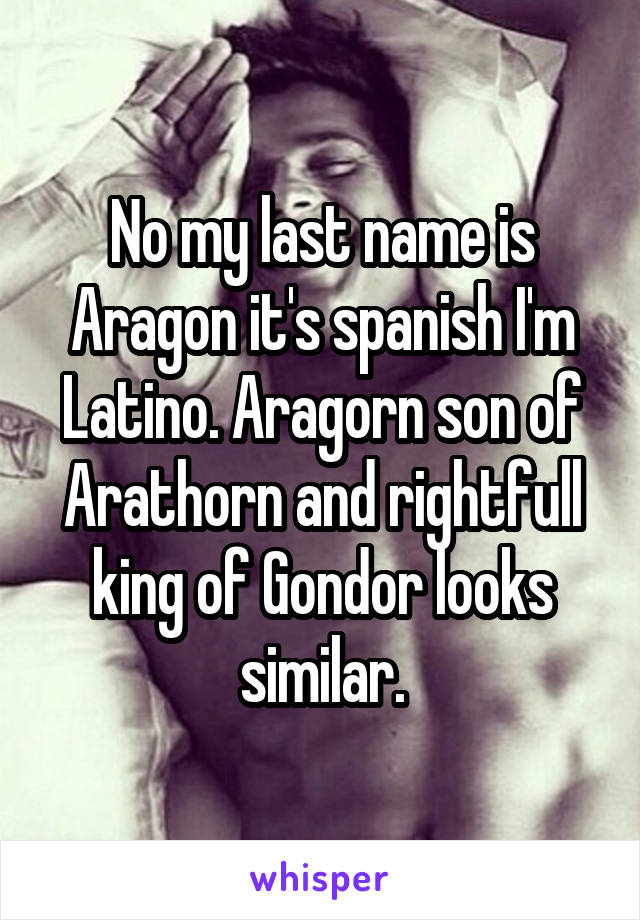 No my last name is Aragon it's spanish I'm Latino. Aragorn son of Arathorn and rightfull king of Gondor looks similar.