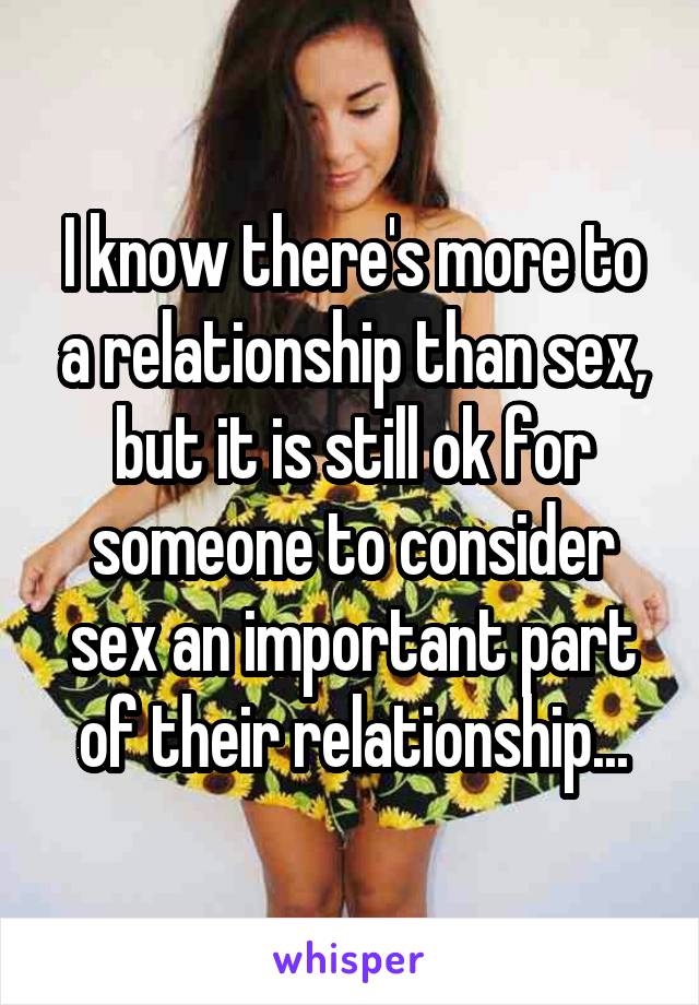 I know there's more to a relationship than sex, but it is still ok for someone to consider sex an important part of their relationship...