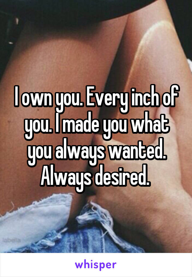 I own you. Every inch of you. I made you what you always wanted. Always desired. 