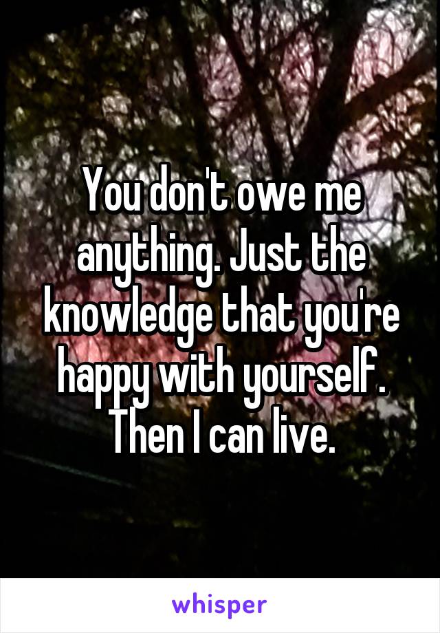 You don't owe me anything. Just the knowledge that you're happy with yourself. Then I can live.