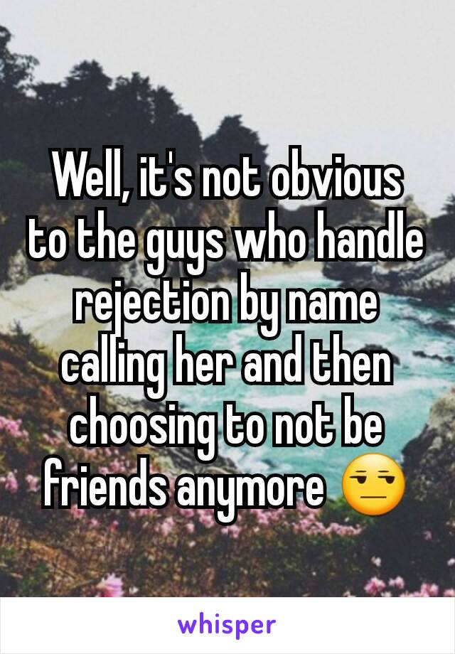 Well, it's not obvious to the guys who handle rejection by name calling her and then choosing to not be friends anymore 😒