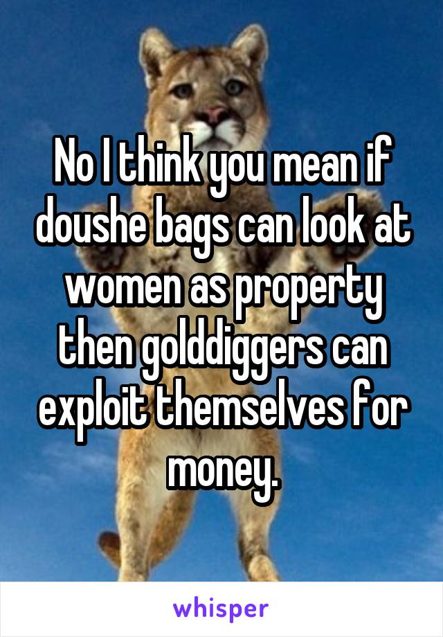 No I think you mean if doushe bags can look at women as property then golddiggers can exploit themselves for money.