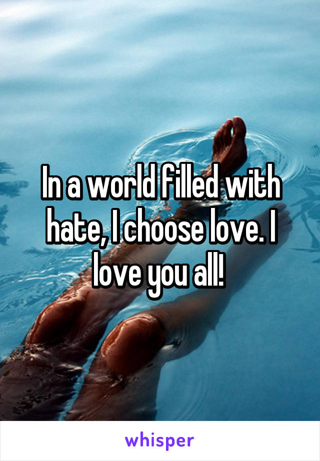 In a world filled with hate, I choose love. I love you all! 