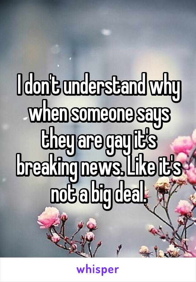 I don't understand why when someone says they are gay it's breaking news. Like it's not a big deal.