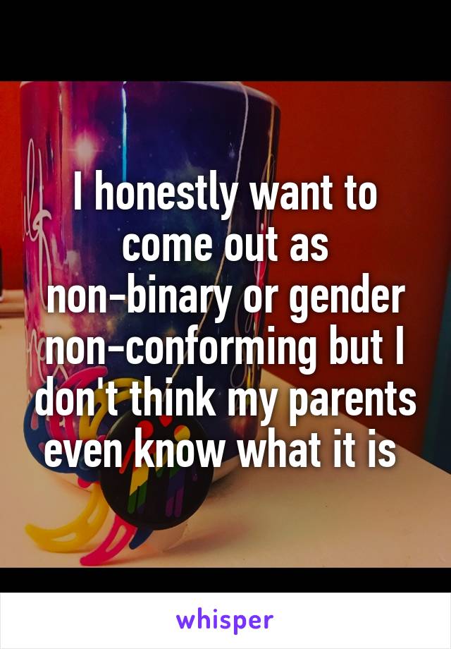 I honestly want to come out as non-binary or gender non-conforming but I don't think my parents even know what it is 
