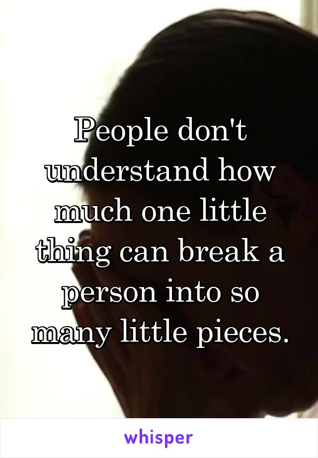 People don't understand how much one little thing can break a person into so many little pieces.