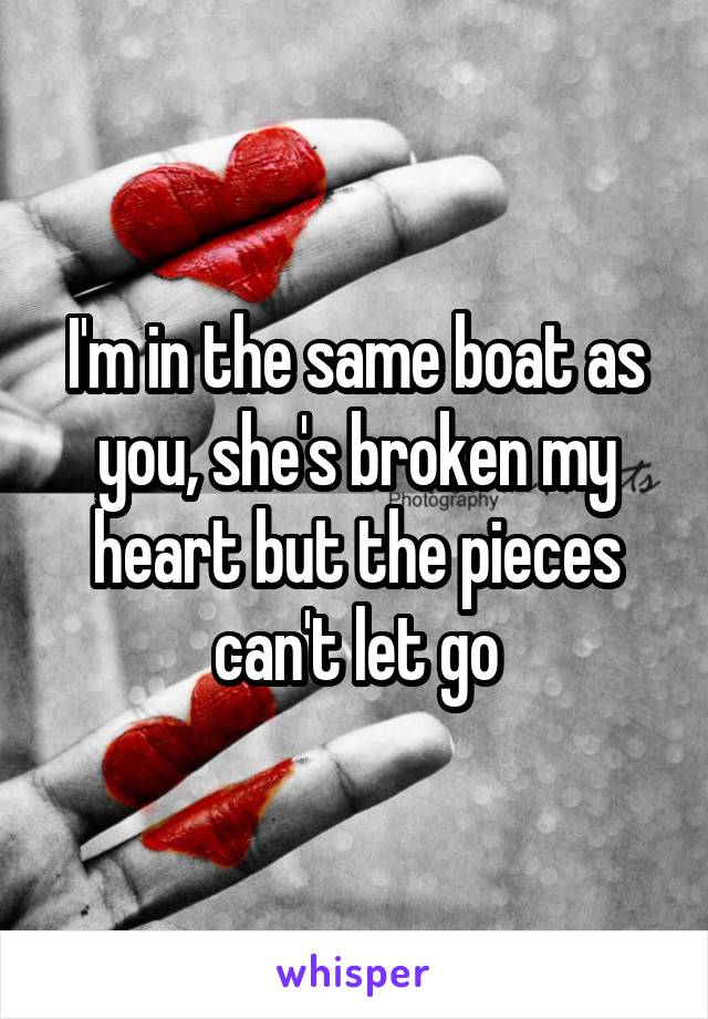 I'm in the same boat as you, she's broken my heart but the pieces can't let go