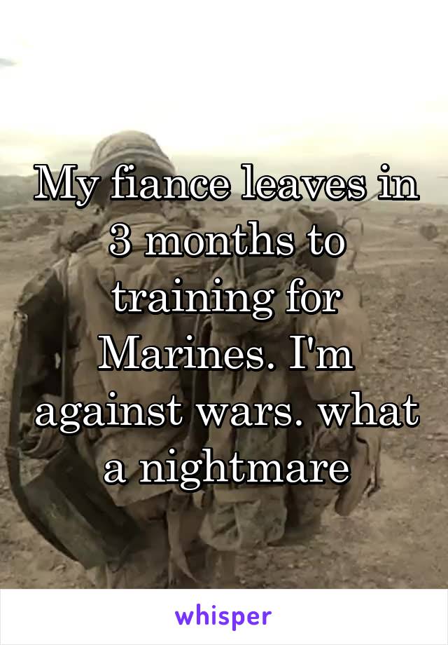My fiance leaves in 3 months to training for Marines. I'm against wars. what a nightmare