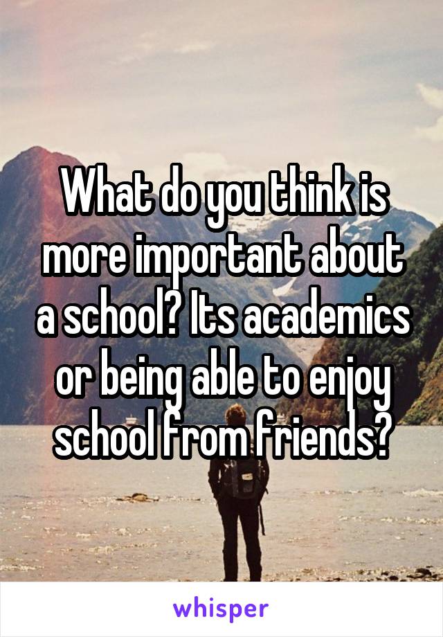 What do you think is more important about a school? Its academics or being able to enjoy school from friends?