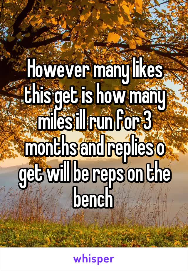 However many likes this get is how many miles ill run for 3 months and replies o get will be reps on the bench 