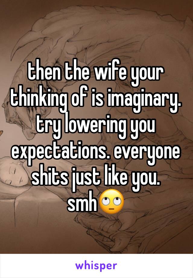 then the wife your thinking of is imaginary. try lowering you expectations. everyone shits just like you. smh🙄