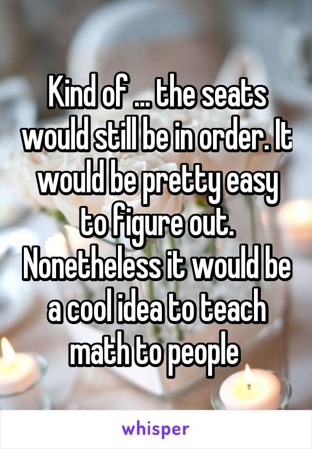 Kind of ... the seats would still be in order. It would be pretty easy to figure out. Nonetheless it would be a cool idea to teach math to people 