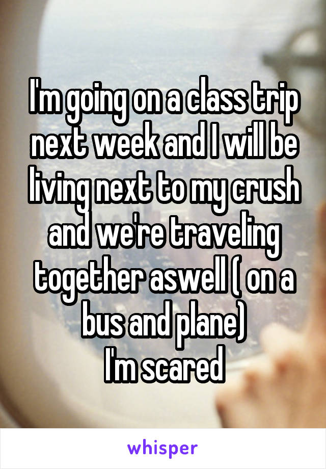 I'm going on a class trip next week and I will be living next to my crush and we're traveling together aswell ( on a bus and plane)
I'm scared
