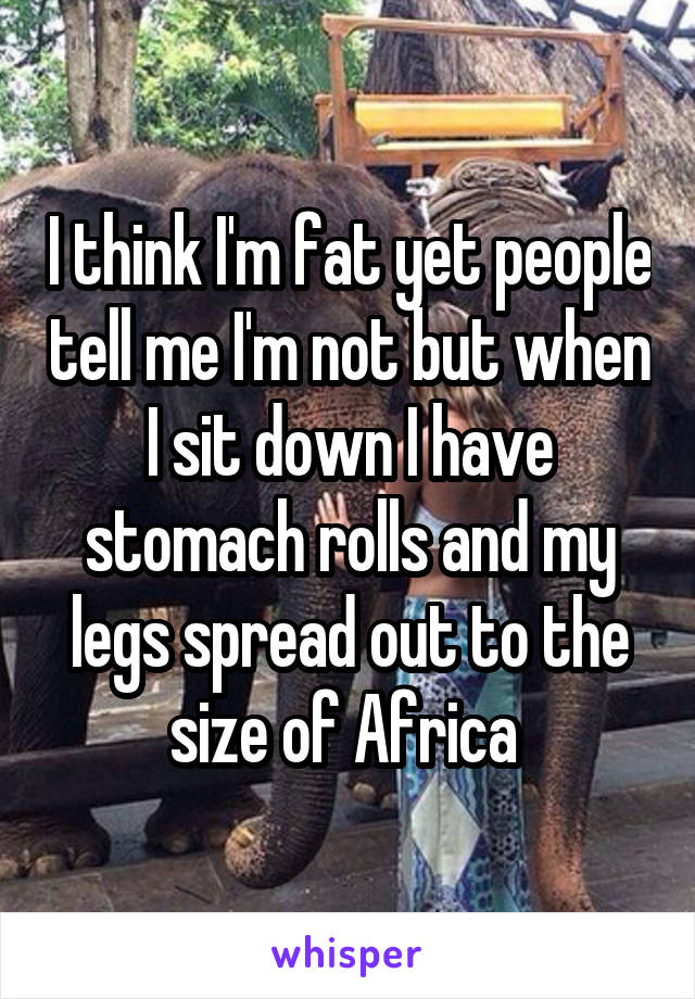 I think I'm fat yet people tell me I'm not but when I sit down I have stomach rolls and my legs spread out to the size of Africa 