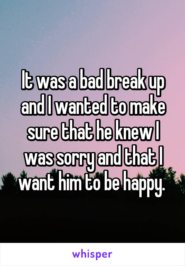 It was a bad break up and I wanted to make sure that he knew I was sorry and that I want him to be happy. 