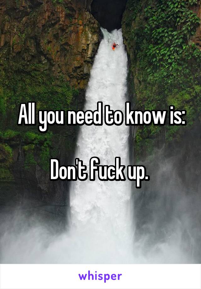All you need to know is:

Don't fuck up. 