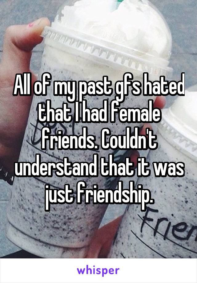 All of my past gfs hated that I had female friends. Couldn't understand that it was just friendship.