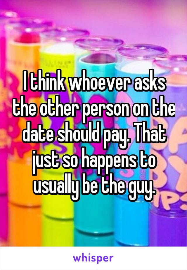I think whoever asks the other person on the date should pay. That just so happens to usually be the guy.