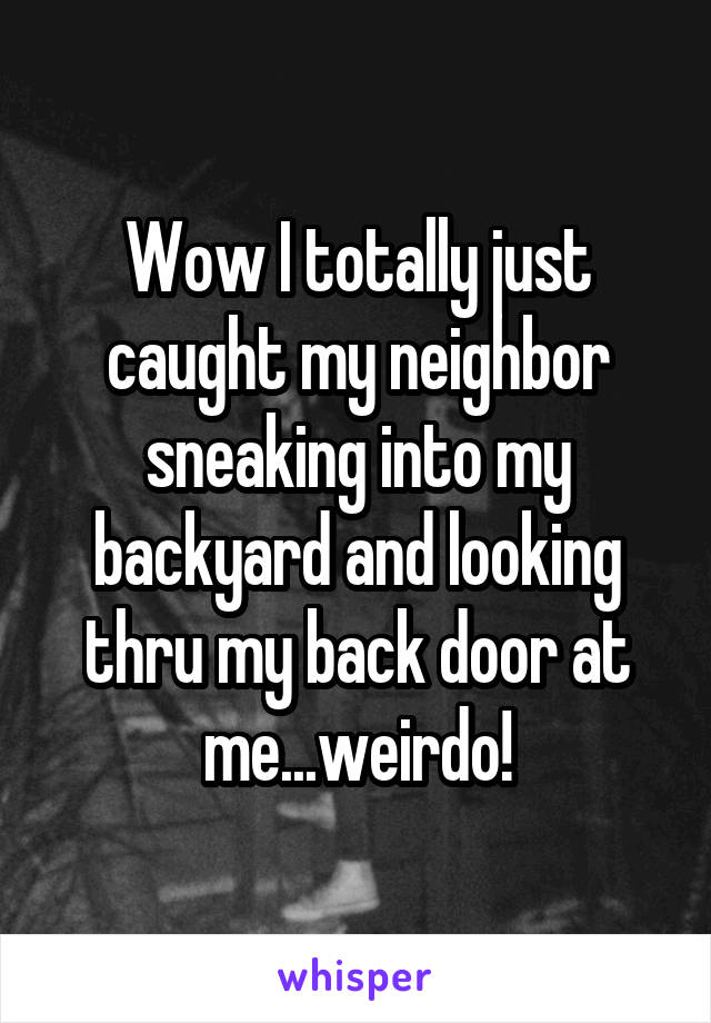 Wow I totally just caught my neighbor sneaking into my backyard and looking thru my back door at me...weirdo!