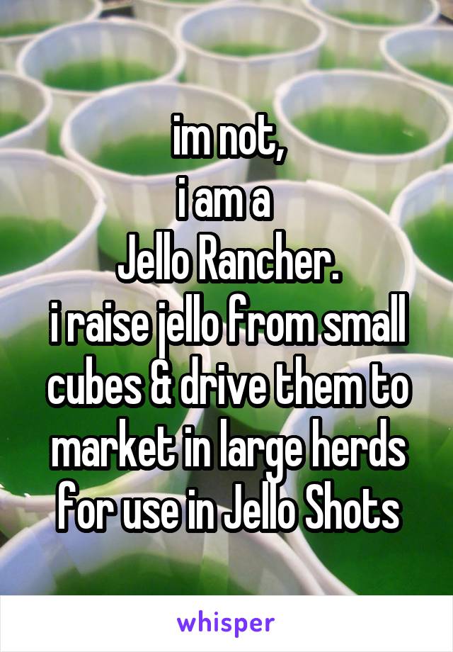 im not,
i am a 
Jello Rancher.
i raise jello from small cubes & drive them to market in large herds for use in Jello Shots