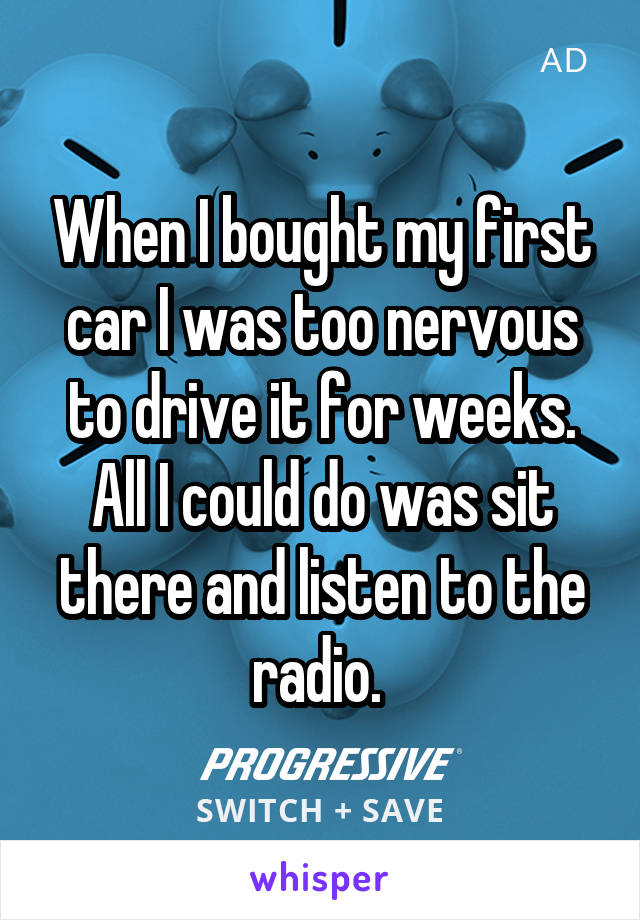 When I bought my first car I was too nervous to drive it for weeks. All I could do was sit there and listen to the radio. 