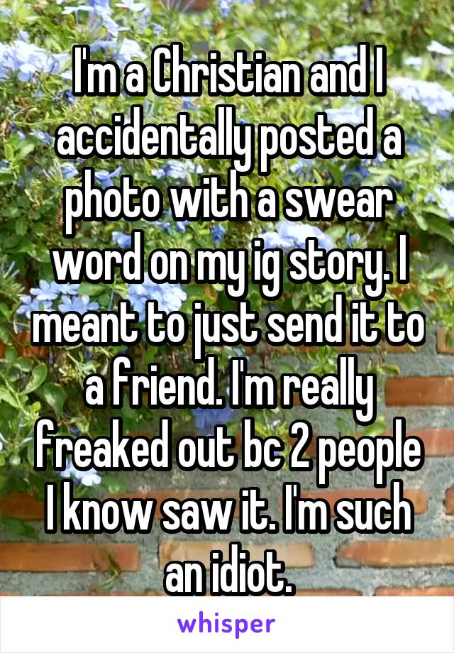 I'm a Christian and I accidentally posted a photo with a swear word on my ig story. I meant to just send it to a friend. I'm really freaked out bc 2 people I know saw it. I'm such an idiot.