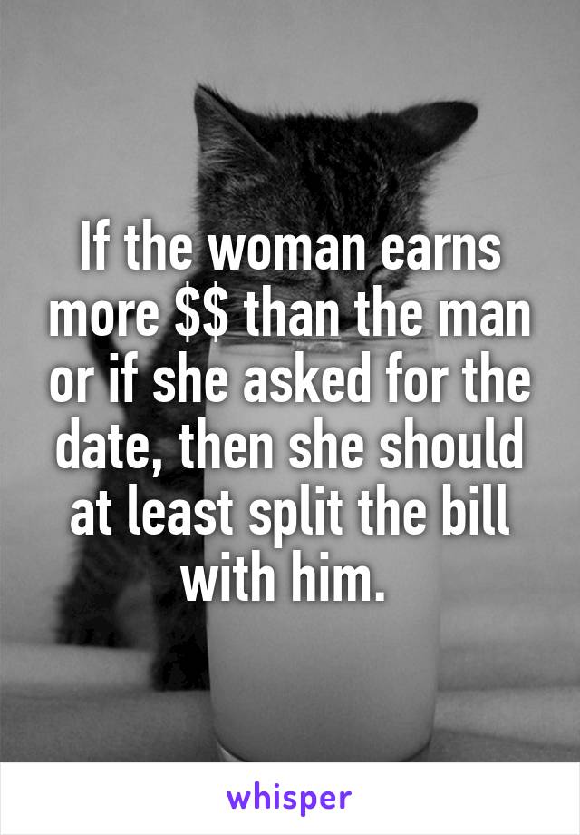 If the woman earns more $$ than the man or if she asked for the date, then she should at least split the bill with him. 