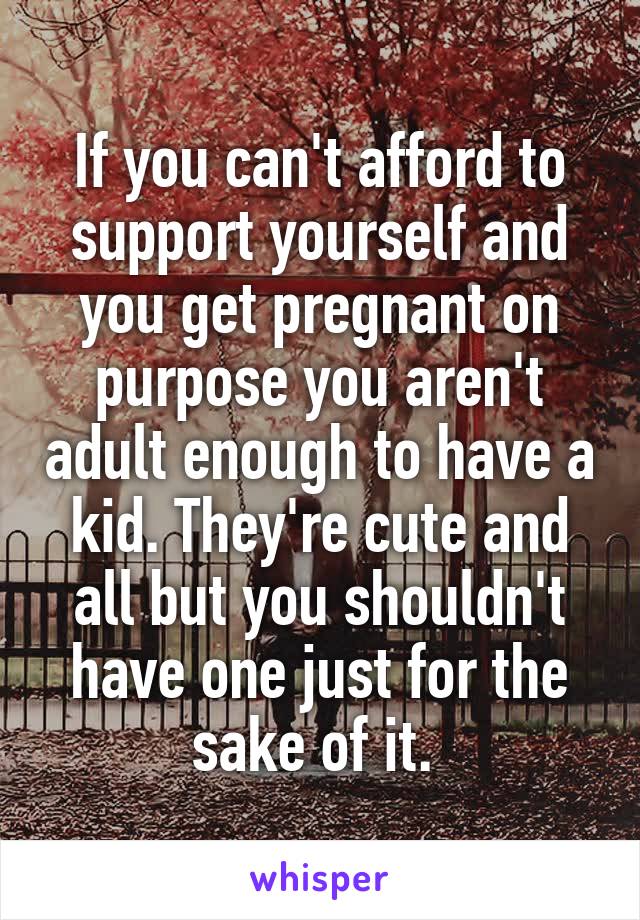 If you can't afford to support yourself and you get pregnant on purpose you aren't adult enough to have a kid. They're cute and all but you shouldn't have one just for the sake of it. 
