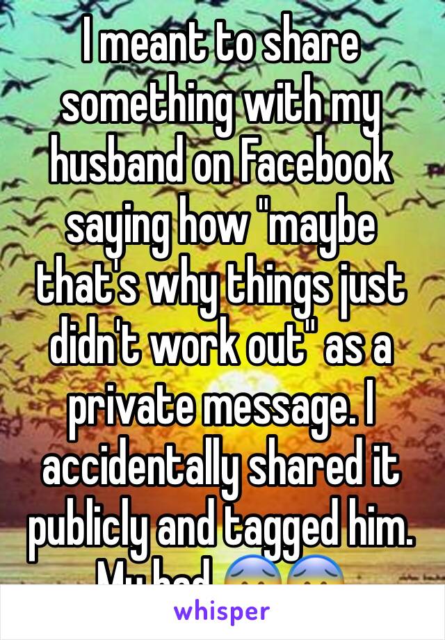 I meant to share something with my husband on Facebook saying how "maybe that's why things just didn't work out" as a private message. I accidentally shared it publicly and tagged him. My bad 😰😰