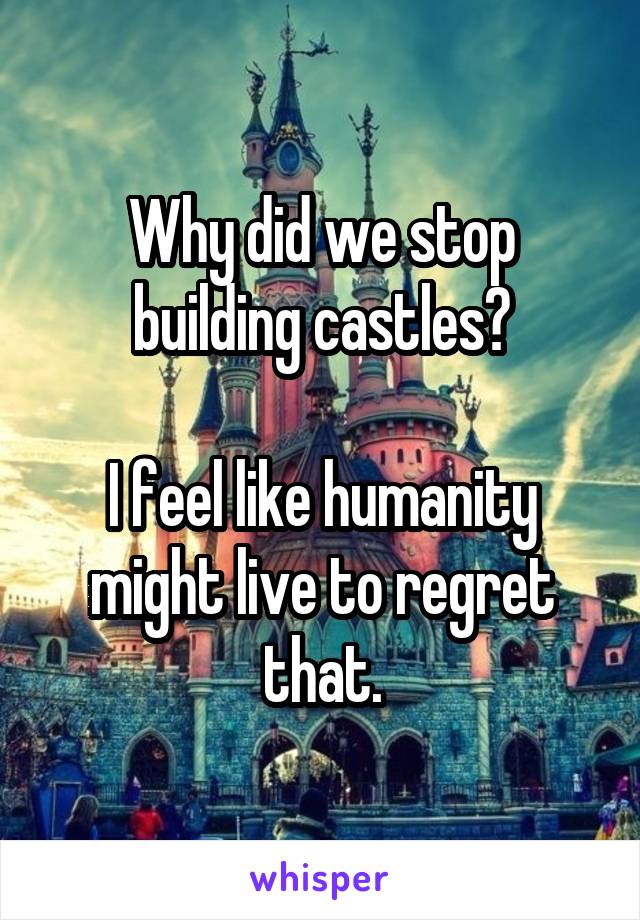 Why did we stop building castles?

I feel like humanity might live to regret that.