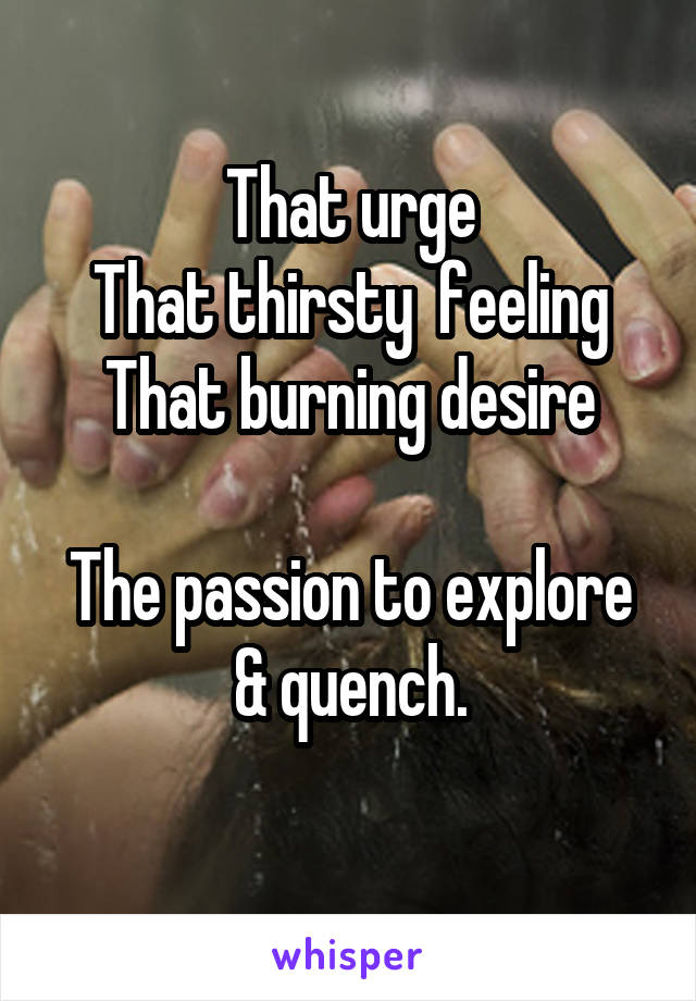 That urge
That thirsty  feeling
That burning desire

The passion to explore & quench.
