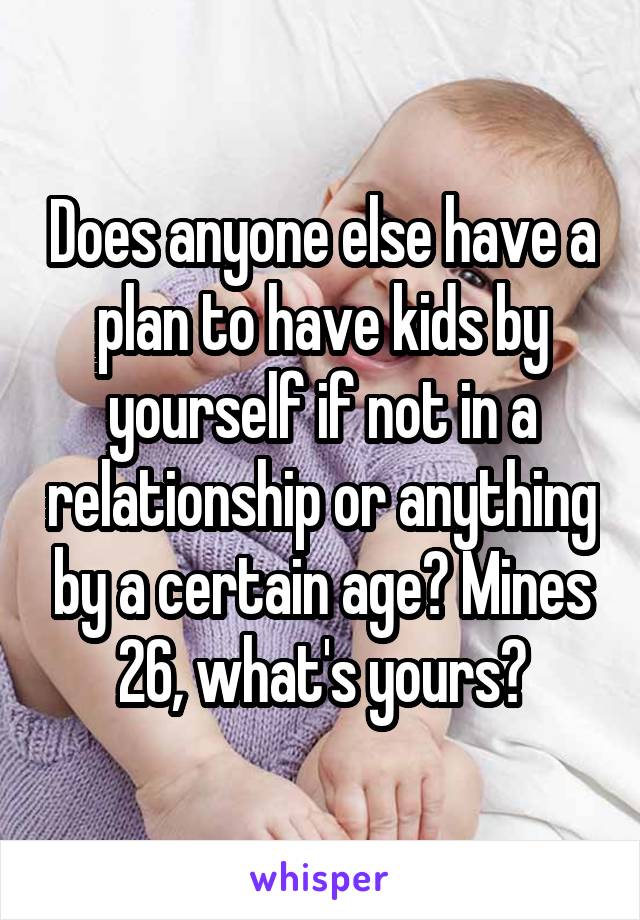 Does anyone else have a plan to have kids by yourself if not in a relationship or anything by a certain age? Mines 26, what's yours?