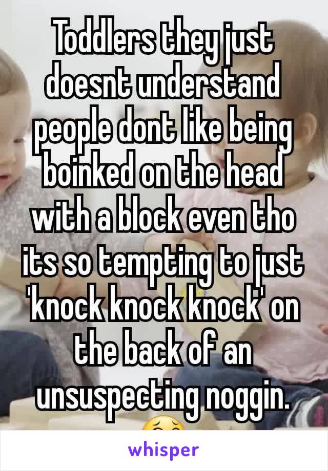 Toddlers they just doesnt understand people dont like being boinked on the head with a block even tho its so tempting to just 'knock knock knock' on the back of an unsuspecting noggin.😂