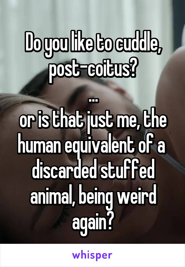 Do you like to cuddle, post-coitus?
...
or is that just me, the human equivalent of a  discarded stuffed animal, being weird again?