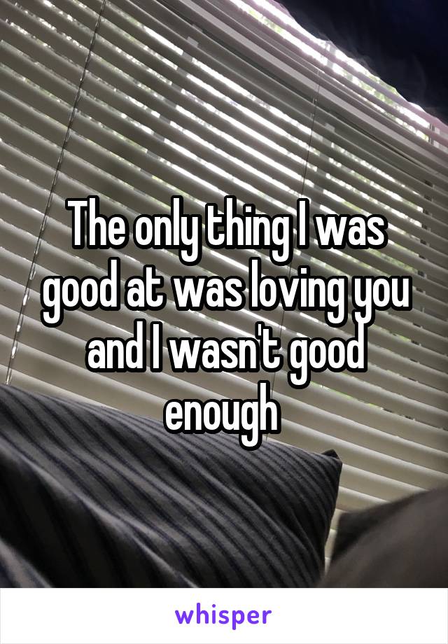 The only thing I was good at was loving you and I wasn't good enough 