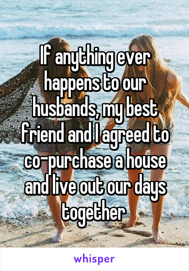 If anything ever happens to our husbands, my best friend and I agreed to co-purchase a house and live out our days together 