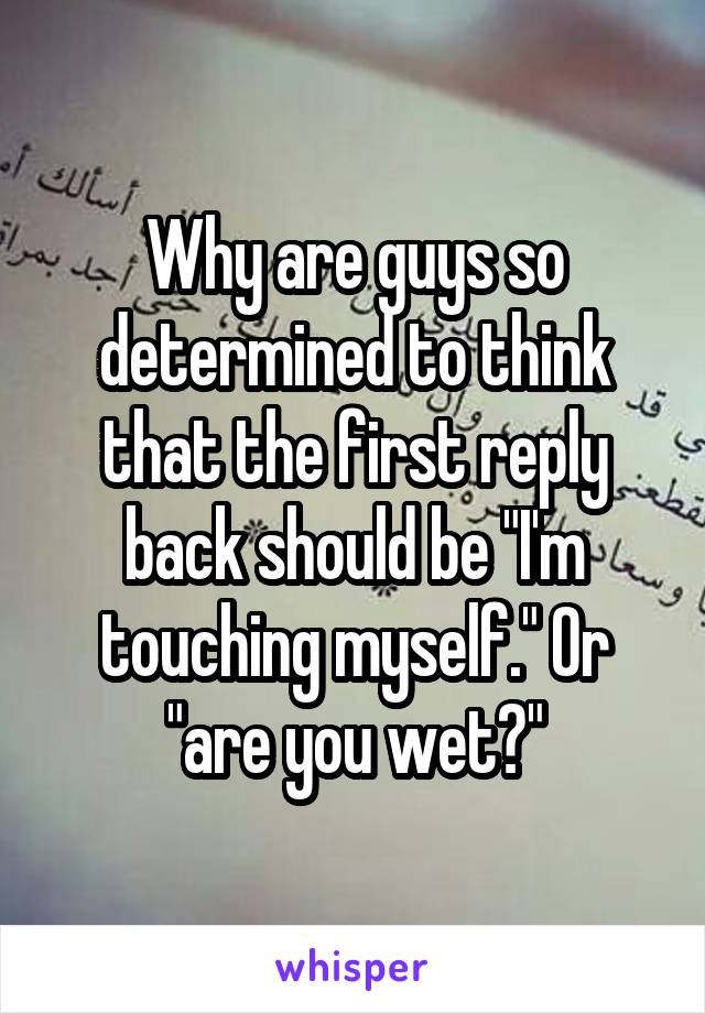 Why are guys so determined to think that the first reply back should be "I'm touching myself." Or "are you wet?"