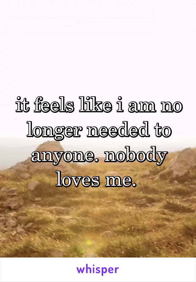 it feels like i am no longer needed to anyone. nobody loves me. 