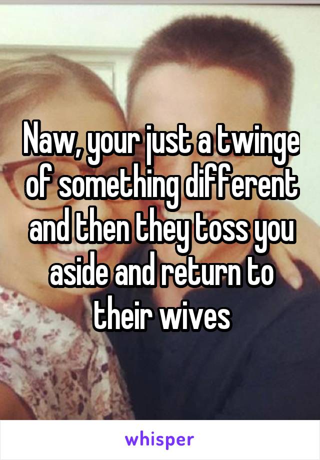 Naw, your just a twinge of something different and then they toss you aside and return to their wives