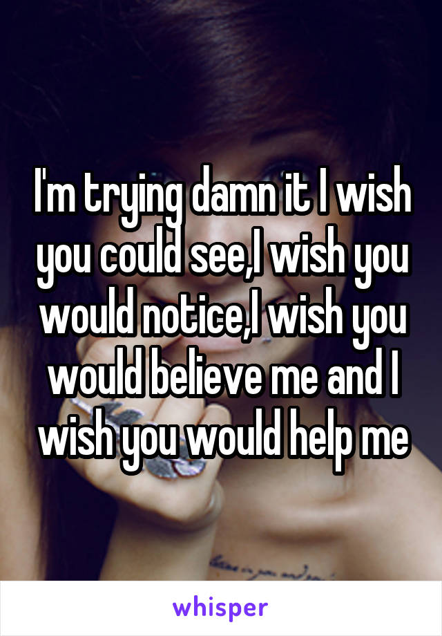 I'm trying damn it I wish you could see,I wish you would notice,I wish you would believe me and I wish you would help me