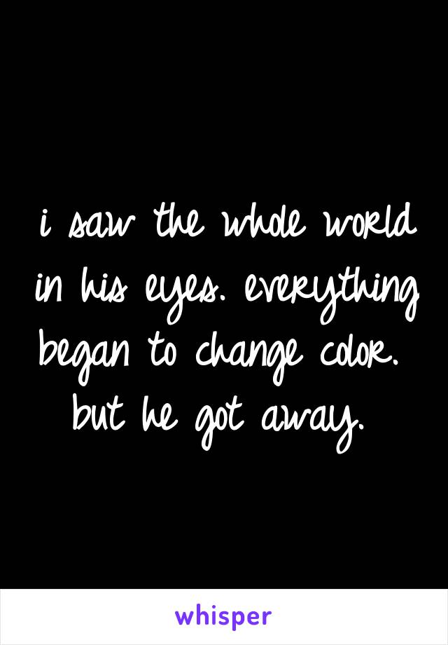 i saw the whole world in his eyes. everything began to change color. 
but he got away. 