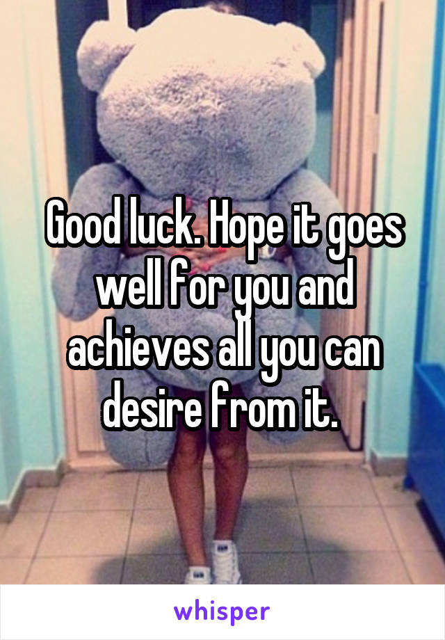 Good luck. Hope it goes well for you and achieves all you can desire from it. 